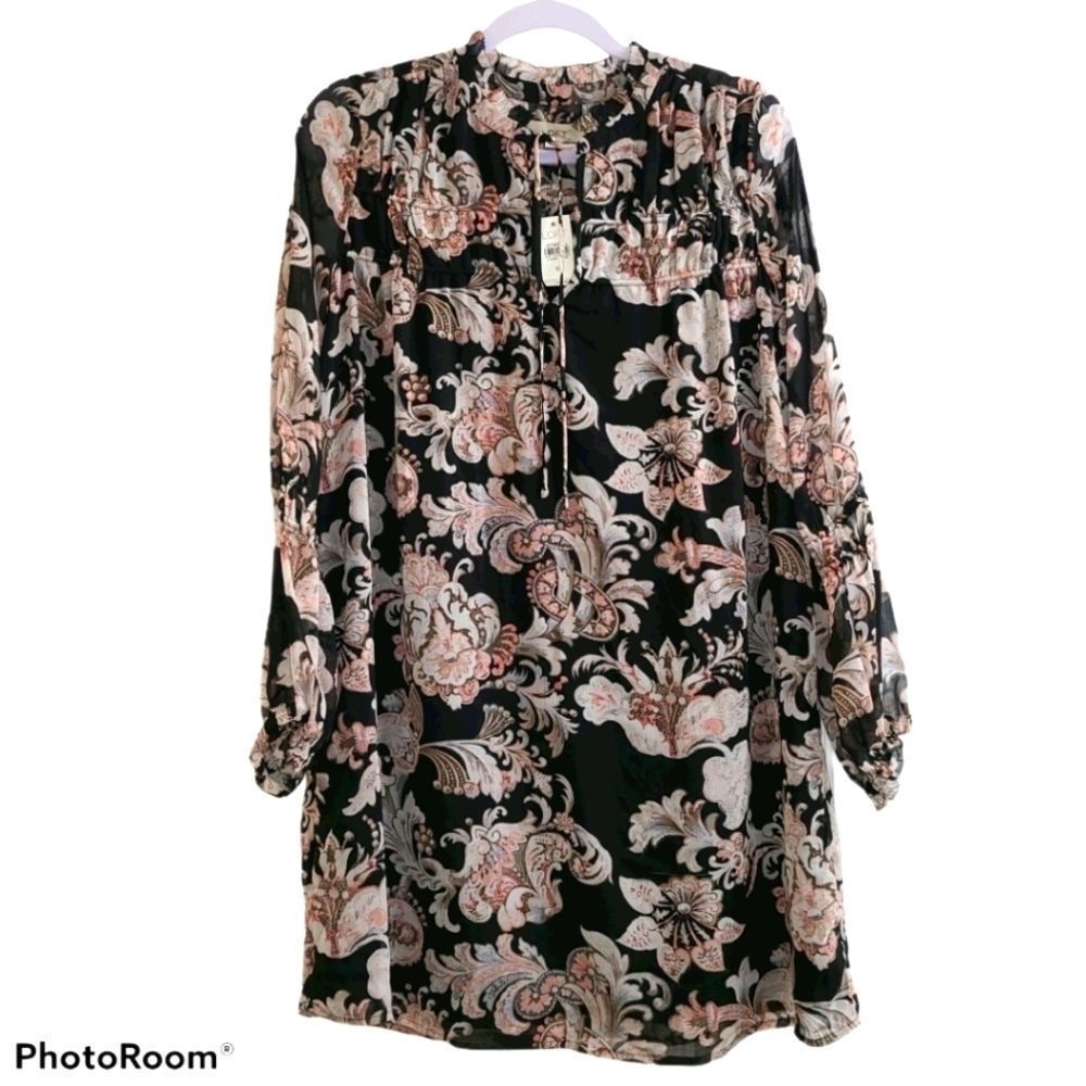 Loft | Floral Tie-Neck Swing Dress | XS